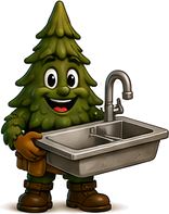 Tim the Tree holding a kitchen sink for a remodeling project